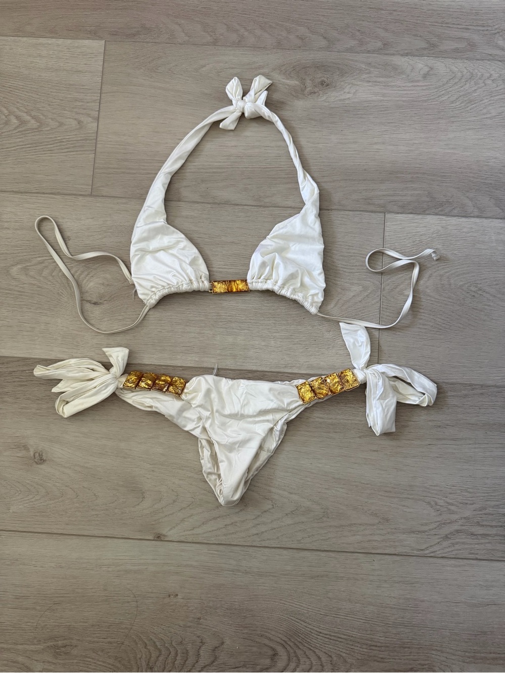 Beach Bunny White Bikini with Gold Hardware